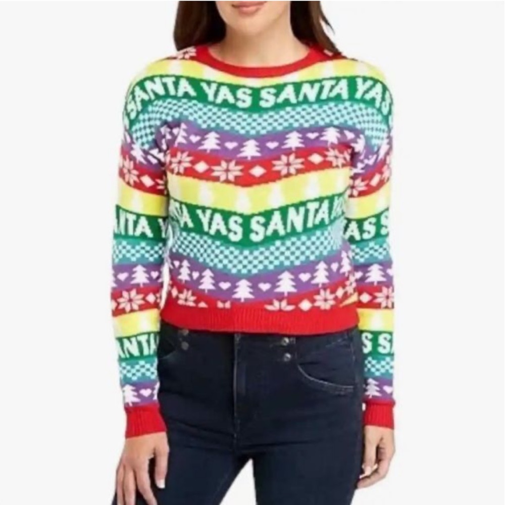 Yas Santa Rainbow Ugly Christmas Sweater - SZ Med
